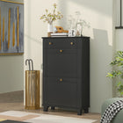 HOMCOM Narrow Shoe Cabinet with 2 Flip Drawers for Storage - Black-Adjustable or removable shelves offer flexible storage options