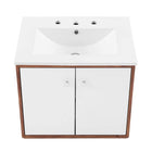Modway Transmit 24" Wall-Mount Bathroom Vanity - Walnut/White-Chrome Hardware