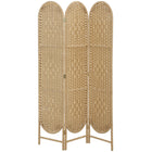 HOMCOM 3 Panel Arched Top Woven Freestanding Room Divider for Bedroom - Natural Wood-Hand-woven design creates beautiful light patterns and offers gentle semi-privacy 
