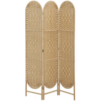 HOMCOM 3 Panel Arched Top Woven Freestanding Room Divider for Bedroom - Natural Wood-Hand-woven design creates beautiful light patterns and offers gentle semi-privacy 
