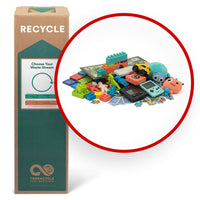 TerraCycle Toys - Zero Waste Box - Medium-Recycle any brand used toys including, non-rechargeable electronic toys, controllers, games, players, sound books, remote control vehicles, and electronic stuffed animals without batteries; toy pieces, cards, dice, game boards, packaging from board games, baby toys, building sets, stuffed animals, puzzle pieces, game pieces, action figures, and toys made of 100% wood.