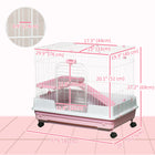PawHut 28" H 2-Level Small Pet Cage with Slide-out Tray - Pink-Platform and ramps are included for a fun and happy life 