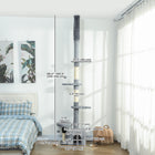 PawHut 87" - 100" Floor-To-Ceiling Cat Tree - Grey-Sisal scratching posts and toy ball keep cats entertained 