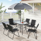 Outsunny 8 Pieces Patio Table and Chairs Set with Umbrella for Garden - Black-Made from robust steel and fir wood, supporting heavy weights