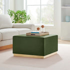 Modway Tilden Large 28" Square Performance Velvet Upholstered Ottoman - Moss Green/Natural-Rubberwood Plinth Base