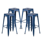 Flash Furniture Commercial Grade 30" High Backless Distressed Antique Metal Indoor-Outdoor Barstool - Blue-Set of 4 Stackable Industrial Style Modern Stools
