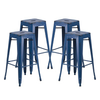 Flash Furniture Commercial Grade 30" High Backless Distressed Antique Metal Indoor-Outdoor Barstool - Blue-Set of 4 Stackable Industrial Style Modern Stools