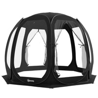 Outsunny 11' L x 11.5' W Screen Tent House with Nettings, Portable Carry Bag and 2 Doors - Black-Pop-up design facilitates quick setup, accommodating 6-7 people comfortably