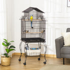 PawHut 53" H Large Bird Cage with Detachable Rolling Stand and Storage Shelf - Black-Includes two perches and two food containers 