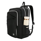 Swissdigital Katy Rose Backpack with SD Finder - Black/Platinum-Padded laptop compartment is designed to fit any laptop up to 16" in size, and padded tablet compartment is designed to fit any tablet up to 12.9" in size.
