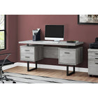 Monarch Specialties 7417 60" Computer Desk - Grey Reclaimed Wood/Black Metal-Features 2 storage drawers on top and a bottom file drawer with metal bars for hanging standard or legal sized files, and an easy to clean top for study, writing, or working on your laptop.