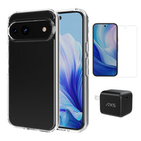 AXS Starter Kit bundle with Ultra Clear Case Screen Protector and 30W Charger for Google Pixel 9 / Pixel 9 Pro - Clear-Drop-tested, scratch resistant phone case with shock absorbing air pockets