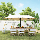 Outsunny Extra-Large Double-Sided Patio Umbrella with Twin Canopy and Crank - 15' - Beige-Superior strength and durability with the rust resistant steel pole and 12 steel ribs