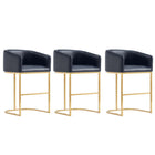 Manhattan Comfort Louvre 20" Mid-Century Modern Leatherette Upholstered Counter Stool - Black and Titanium Gold - 3 Pack-Mid-Century Modern Counter Stool with Backrest Perfect for Bar and Kitchen Use