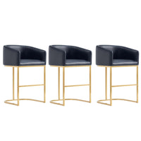 Manhattan Comfort Louvre 20" Mid-Century Modern Leatherette Upholstered Counter Stool - Black and Titanium Gold - 3 Pack-Mid-Century Modern Counter Stool with Backrest Perfect for Bar and Kitchen Use