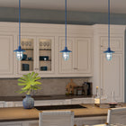 Hudson&Canal Bay 8.25" Wide Lantern Pendant with Glass/Metal Shade - Blue/Clear-8