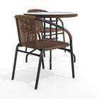 Flash Furniture 28" Round Glass Metal Table with Dark Brown Rattan Edging & 2 Dark Brown Rattan Stack Chairs-Round Table