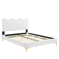 Modway Current Performance Velvet Twin Platform Bed with Gold Metal Legs - White-Twin Platform Bed