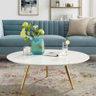 Modway Lippa 40" Round Wood Coffee Table with Tripod Base - Gold White-40" Round White Lacquered MDF Top