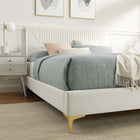 Modway Yasmine Channel Tufted Performance Velvet Queen Platform Bed with Gold Metal Legs - White-Wood Slat Support System