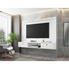 Manhattan Comfort Liberty 70.86" Mid-Century Modern Floating Entertainment Center - White-Features Cut-Out Ring Knobs with Sleek Lateral Line Indent Design