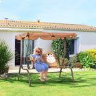 Outsunny 2-Seat Kids Swing Chair Outdoor with Adjustable Canopy - Coffee-The sitting height is designed for children, offering them so much comfort 
