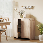 HOMCOM 31.5" Modern Sideboard Buffet Cabinet with Soft-Close Door - Natural Wood-Unique rounded corners prevent bumps, ensuring safety for families