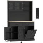 HOMCOM 69" H Pantry Cabinet with Charging Station - Black-Three cabinets, two drawers, and adjustable shelves store daily essentials 