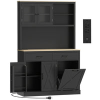 HOMCOM 69" H Pantry Cabinet with Charging Station - Black-Three cabinets, two drawers, and adjustable shelves store daily essentials 