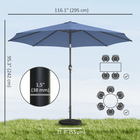 Outsunny Market Patio Umbrella with Base and Sandbag - 10' x 10' - Blue-Large polyester canopy offers UV resistance and rain protection