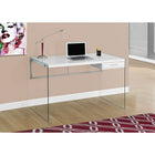 Monarch Specialties 7209 48" Computer Desk - Glossy White/Tempered Glass-Computer table is a perfect size for virtually all laptop computers; also includes a storage drawer for extra supplies (14" x 10") that can be assembled on the left or right hand side