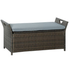 Outsunny 2-In-1 Patio Wicker Storage Bench with Handles and Cushion - Dark Grey-Functions as a bench and box for storage