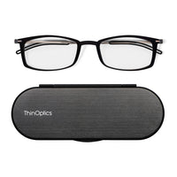 ThinOptics FrontPage Collection Glasses with Milano Black Case - Brooklyn - 2.0 - Black-Product includes the ThinOptics Reading Glasses & the Universal Pod case featuring non-residue adhesive to stick onto your phone/case or any other hard & flat surface