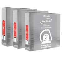 BAZIC Products 3" Slant D Ring View Binder with 2 Pockets - Grey - 3 Pack-Hard Vinyl Cover