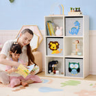 Qaba Shelf Toy Storage Cabinet for Children's Room, Playroom, Hallway -White-Three fabric drawers for hidden storage
