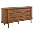 Modway Cadence 6-Drawer Curved Dresser - Walnut-Fluted Side Panels
