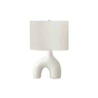 Monarch Specialties 25" H Contemporary Table Lamp - White Ceramic / Ivory / Cream Shade-A contemporary and stylish 25"H table lamp featuring a unique two-leg shape matte white ceramic base, topped with a classic ivory fabric shade and a round silver metal finial