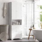 HOMCOM Bathroom Storage Cabinet with Double Door and Toilet Paper Holder - White-Adjustable shelves in height for ample space to store items in varied sizes   
