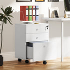 HOMCOM 3-Drawer Filing Cabinet with Lock, Mobile - White-Bottom drawer features an adjustable hanging bar for A4 and letter-sized files
