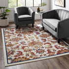 Modway Entourage Azami Distressed Vintage Floral Lattice Area Rug - 5 ft W x 8 ft L - Ivory Blue Orange Yellow Red-Tight Low Pile Weave