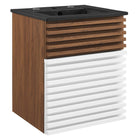 Modway Render 18" Wall-Mount Bathroom Vanity - White/Walnut/Black-Mid-Century Modern Vanity