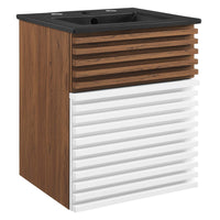 Modway Render 18" Wall-Mount Bathroom Vanity - White/Walnut/Black-Mid-Century Modern Vanity