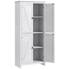 HOMCOM 72" H Freestanding Kitchen Pantry and Buffet Cabinet - White-Barn style doors bring farmhouse charm to your kitchen 