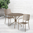 35.25'' Round Gold Indoor-Outdoor Steel Patio Table Set with 2 Square Back Chairs [CO-35RD-02CHR2-GD-GG]-Gold Powder Coat Finish