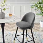 Modway Cordial Performance Velvet Bar Stools - Gray - Set of 2-Matte Black Metal Legs