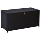 Outsunny 75 Gallon Wicker Outdoor Storage Box for Gardening Tools, Pool Supplies - Dark Brown-75 gal (285 L) inner storage capacity for gardening tools, pool supplies and more