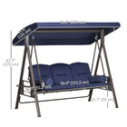 Outsunny 3-Seater Porch Swing Heavy Duty with Tilt Canopy - Dark Blue-Swing sets for backyard is built with steel frame in powder coated finish, stable and tough, holds up to 792lbs
