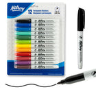 Hilroy Permanent Markers - Low Odour Ink - Fine Point - Assorted Colours - 12 Set-Multipurpose application:Engineered to write permanently on a wide range of surfaces—including paper, photos, plastic, wood, stone, and metal. Its versatile ink adheres reliably to most surfaces, making it perfect for both everyday tasks and demanding industrial environments
