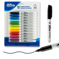 Hilroy Permanent Markers - Low Odour Ink - Fine Point - Assorted Colours - 12 Set-Multipurpose application:Engineered to write permanently on a wide range of surfaces—including paper, photos, plastic, wood, stone, and metal. Its versatile ink adheres reliably to most surfaces, making it perfect for both everyday tasks and demanding industrial environments