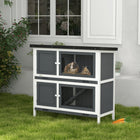 PawHut Wood Rabbit Hutch with 2 Large Rooms, Ramp and Trays - Grey-2-main-room design offers plenty of space for multiple animals 
